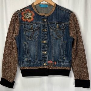Boho Denim Jacket Festival Floral Animal Print Denim Jacket